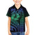 Hawaiian Sea Turtle Kid Hawaiian Shirt Blue Hibiscus Flowers and Kakau Pattern