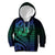Hawaiian Sea Turtle Kid Hoodie Blue Hibiscus Flowers and Kakau Pattern