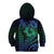 Hawaiian Sea Turtle Kid Hoodie Blue Hibiscus Flowers and Kakau Pattern