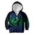 Hawaiian Sea Turtle Kid Hoodie Blue Hibiscus Flowers and Kakau Pattern