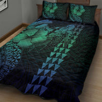 Hawaiian Sea Turtle Quilt Bed Set Blue Hibiscus Flowers and Kakau Pattern LT9 - Polynesian Pride