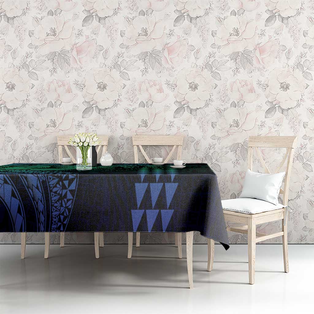 Hawaiian Sea Turtle Tablecloth Blue Hibiscus Flowers and Kakau Pattern