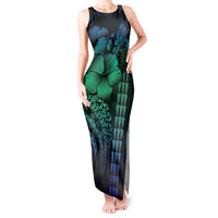 Hawaiian Sea Turtle Tank Maxi Dress Blue Hibiscus Flowers and Kakau Pattern