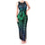 Hawaiian Sea Turtle Tank Maxi Dress Blue Hibiscus Flowers and Kakau Pattern