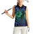 Hawaiian Sea Turtle Women Sleeveless Polo Shirt Blue Hibiscus Flowers and Kakau Pattern