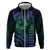 Hawaiian Sea Turtle Zip Hoodie Blue Hibiscus Flowers and Kakau Pattern