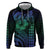 Hawaiian Sea Turtle Zip Hoodie Blue Hibiscus Flowers and Kakau Pattern