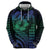 Hawaiian Sea Turtle Zip Hoodie Blue Hibiscus Flowers and Kakau Pattern