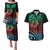 Hawaiian Sea Turtle Couples Matching Puletasi and Hawaiian Shirt Green Hibiscus Flowers and Kakau Pattern