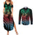 Hawaiian Sea Turtle Couples Matching Summer Maxi Dress and Long Sleeve Button Shirt Green Hibiscus Flowers and Kakau Pattern