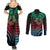 Hawaiian Sea Turtle Couples Matching Summer Maxi Dress and Long Sleeve Button Shirt Green Hibiscus Flowers and Kakau Pattern