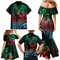 Hawaiian Sea Turtle Family Matching Mermaid Dress and Hawaiian Shirt Green Hibiscus Flowers and Kakau Pattern LT9 - Polynesian Pride