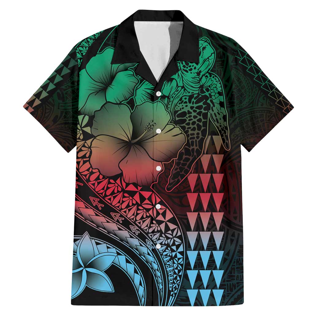 Hawaiian Sea Turtle Family Matching Mermaid Dress and Hawaiian Shirt Green Hibiscus Flowers and Kakau Pattern LT9 Dad's Shirt - Short Sleeve Green - Polynesian Pride