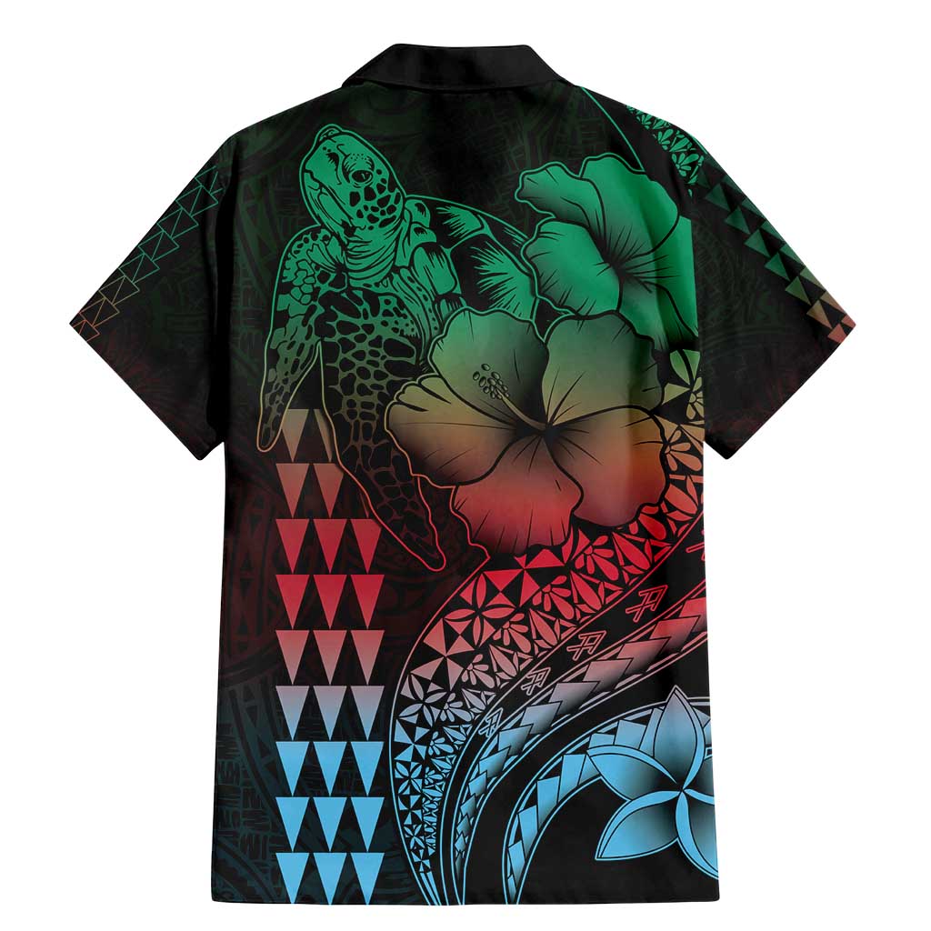 Hawaiian Sea Turtle Family Matching Mermaid Dress and Hawaiian Shirt Green Hibiscus Flowers and Kakau Pattern LT9 - Polynesian Pride