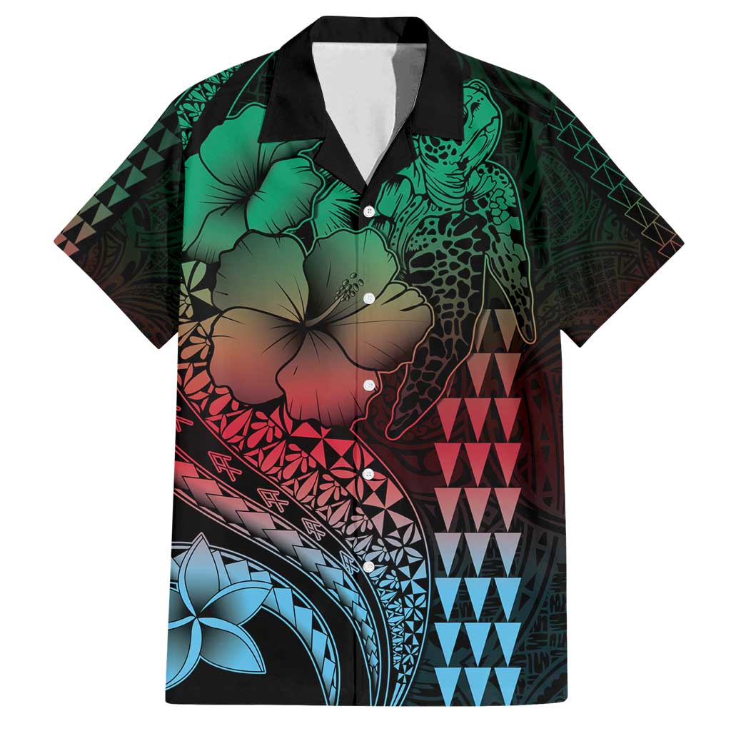 Hawaiian Sea Turtle Family Matching Off Shoulder Maxi Dress and Hawaiian Shirt Green Hibiscus Flowers and Kakau Pattern LT9 Dad's Shirt - Short Sleeve Green - Polynesian Pride