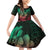 Hawaiian Sea Turtle Family Matching Off Shoulder Short Dress and Hawaiian Shirt Green Hibiscus Flowers and Kakau Pattern