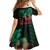Hawaiian Sea Turtle Family Matching Off Shoulder Short Dress and Hawaiian Shirt Green Hibiscus Flowers and Kakau Pattern