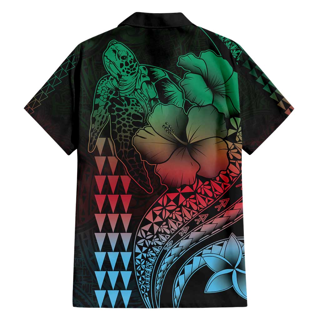 Hawaiian Sea Turtle Family Matching Short Sleeve Bodycon Dress and Hawaiian Shirt Green Hibiscus Flowers and Kakau Pattern LT9 - Polynesian Pride