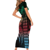 Hawaiian Sea Turtle Family Matching Short Sleeve Bodycon Dress and Hawaiian Shirt Green Hibiscus Flowers and Kakau Pattern LT9 - Polynesian Pride