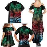 Hawaiian Sea Turtle Family Matching Summer Maxi Dress and Hawaiian Shirt Green Hibiscus Flowers and Kakau Pattern LT9 - Polynesian Pride