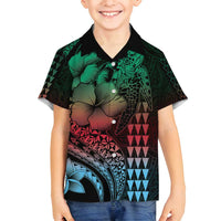 Hawaiian Sea Turtle Family Matching Summer Maxi Dress and Hawaiian Shirt Green Hibiscus Flowers and Kakau Pattern LT9 Son's Shirt Green - Polynesian Pride