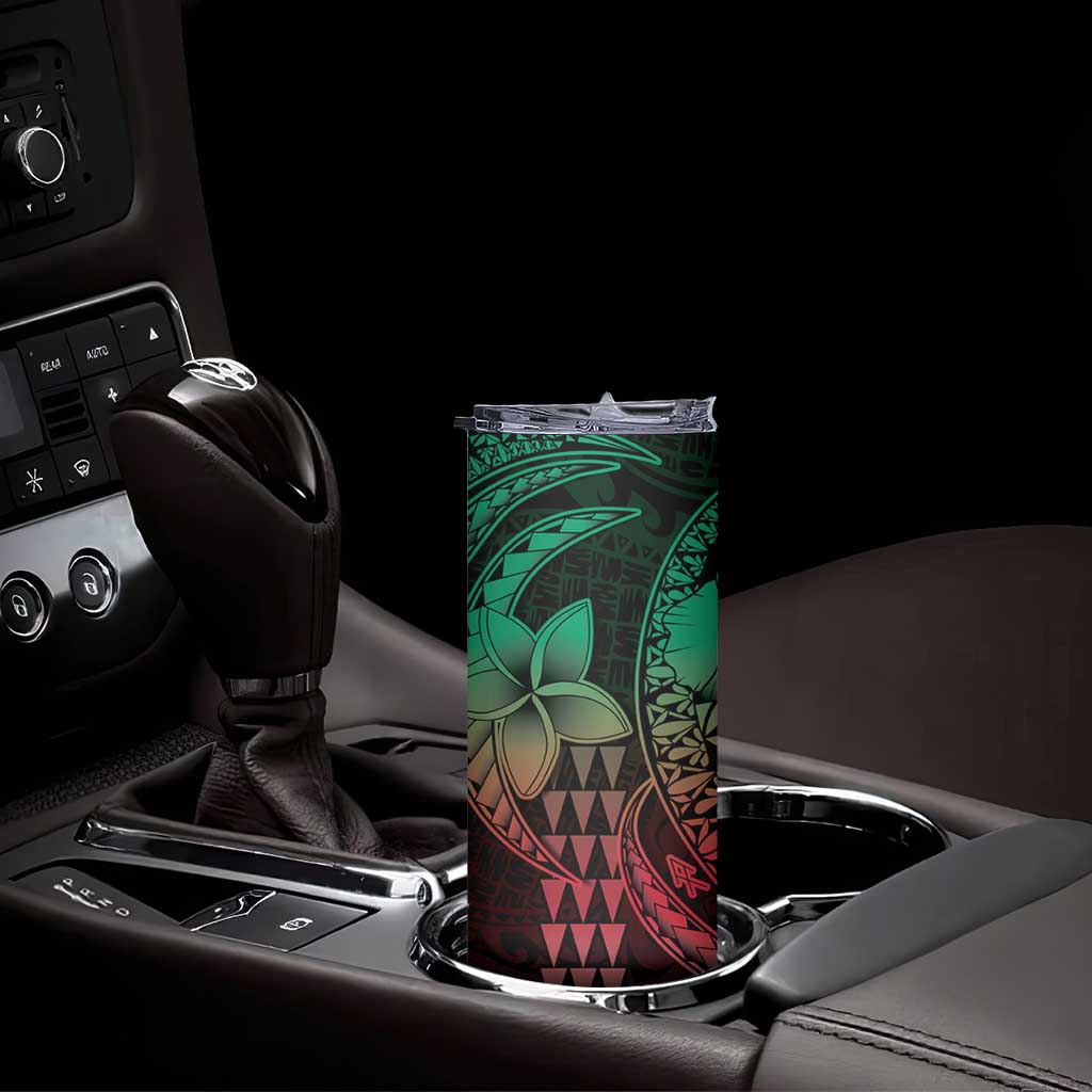 Hawaiian Sea Turtle Skinny Tumbler Green Hibiscus Flowers and Kakau Pattern LT9 - Polynesian Pride