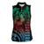 Hawaiian Sea Turtle Women Sleeveless Polo Shirt Green Hibiscus Flowers and Kakau Pattern