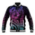Hawaiian Sea Turtle Baseball Jacket Pink Hibiscus Flowers and Kakau Pattern