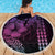 Hawaiian Sea Turtle Beach Blanket Pink Hibiscus Flowers and Kakau Pattern