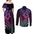 Hawaiian Sea Turtle Couples Matching Off Shoulder Maxi Dress and Long Sleeve Button Shirt Pink Hibiscus Flowers and Kakau Pattern