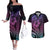 Hawaiian Sea Turtle Couples Matching Off The Shoulder Long Sleeve Dress and Hawaiian Shirt Pink Hibiscus Flowers and Kakau Pattern