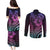 Hawaiian Sea Turtle Couples Matching Puletasi and Long Sleeve Button Shirt Pink Hibiscus Flowers and Kakau Pattern