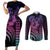 Hawaiian Sea Turtle Couples Matching Short Sleeve Bodycon Dress and Long Sleeve Button Shirt Pink Hibiscus Flowers and Kakau Pattern