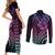 Hawaiian Sea Turtle Couples Matching Short Sleeve Bodycon Dress and Long Sleeve Button Shirt Pink Hibiscus Flowers and Kakau Pattern