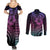 Hawaiian Sea Turtle Couples Matching Summer Maxi Dress and Long Sleeve Button Shirt Pink Hibiscus Flowers and Kakau Pattern