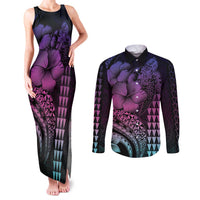 Hawaiian Sea Turtle Couples Matching Tank Maxi Dress and Long Sleeve Button Shirt Pink Hibiscus Flowers and Kakau Pattern LT9 Pink - Polynesian Pride