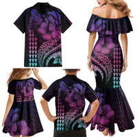 Hawaiian Sea Turtle Family Matching Mermaid Dress and Hawaiian Shirt Pink Hibiscus Flowers and Kakau Pattern LT9 - Polynesian Pride