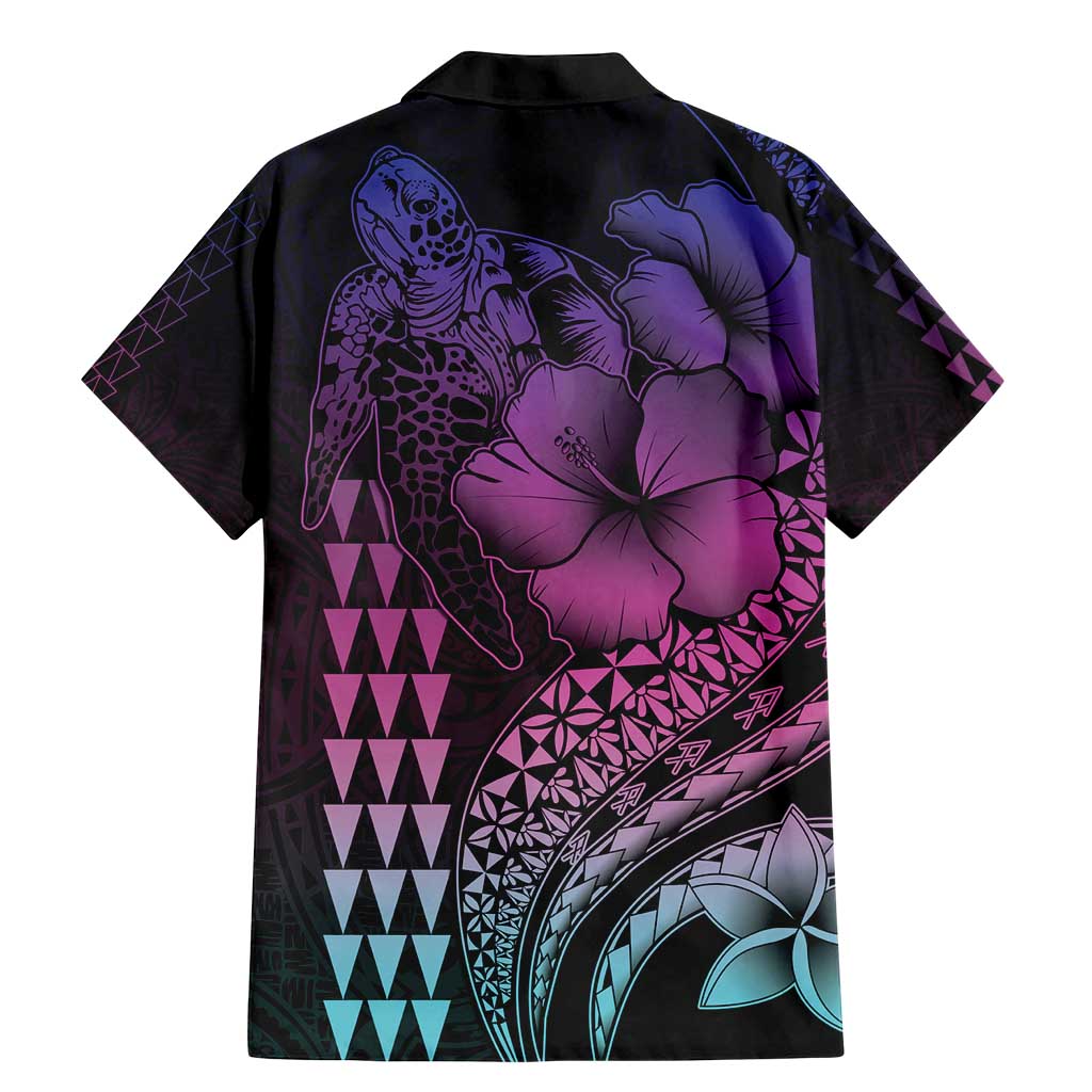 Hawaiian Sea Turtle Family Matching Mermaid Dress and Hawaiian Shirt Pink Hibiscus Flowers and Kakau Pattern LT9 - Polynesian Pride