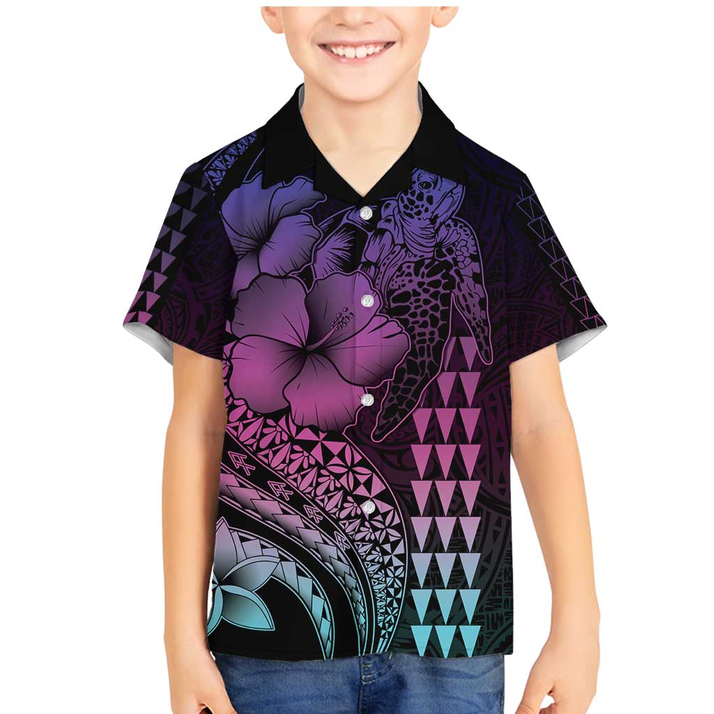 Hawaiian Sea Turtle Family Matching Mermaid Dress and Hawaiian Shirt Pink Hibiscus Flowers and Kakau Pattern LT9 Son's Shirt Pink - Polynesian Pride