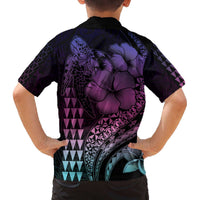 Hawaiian Sea Turtle Family Matching Off The Shoulder Long Sleeve Dress and Hawaiian Shirt Pink Hibiscus Flowers and Kakau Pattern LT9 - Polynesian Pride