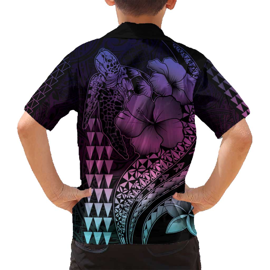 Hawaiian Sea Turtle Family Matching Off Shoulder Maxi Dress and Hawaiian Shirt Pink Hibiscus Flowers and Kakau Pattern LT9 - Polynesian Pride