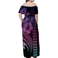 Hawaiian Sea Turtle Family Matching Off Shoulder Maxi Dress and Hawaiian Shirt Pink Hibiscus Flowers and Kakau Pattern LT9 - Polynesian Pride