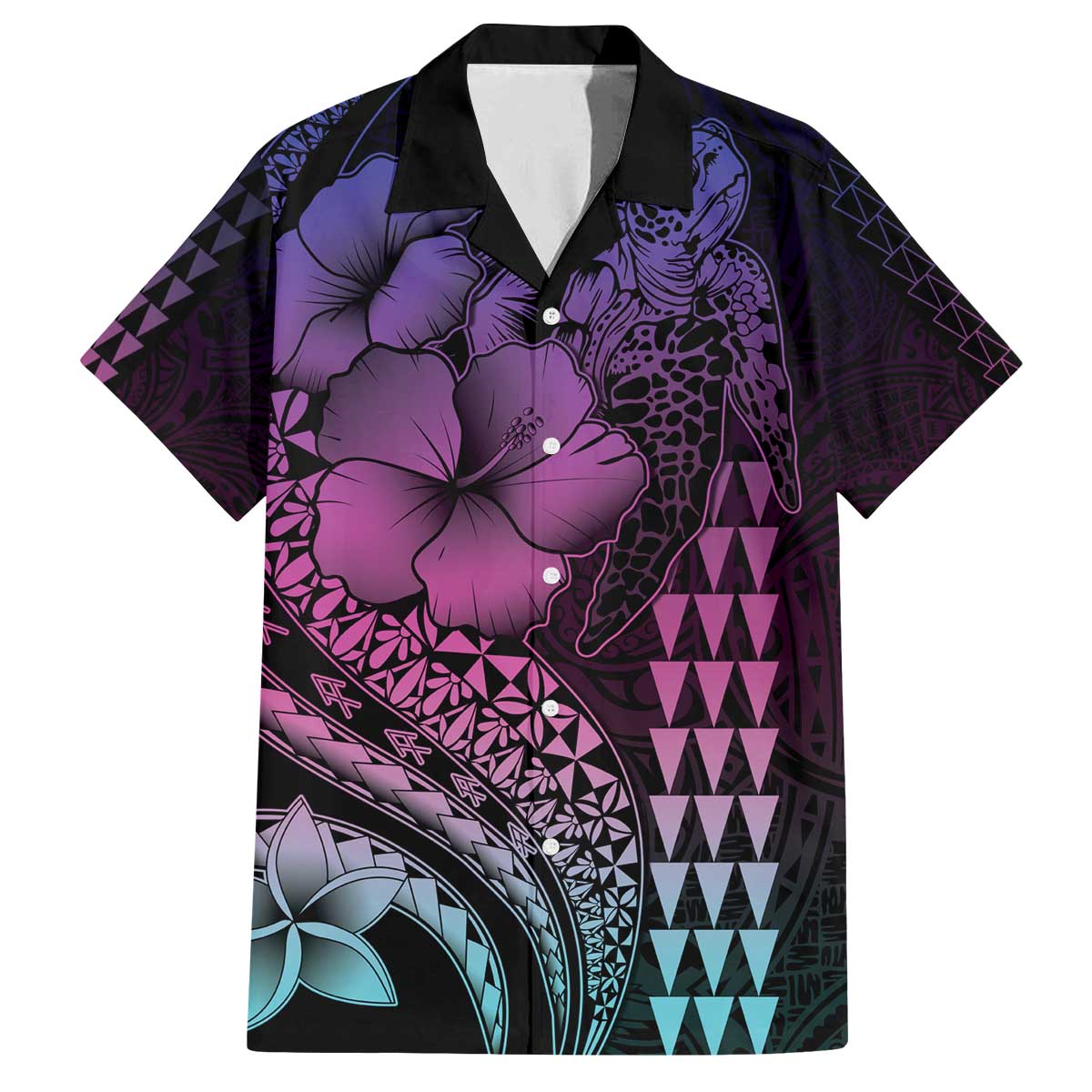 Hawaiian Sea Turtle Family Matching Off Shoulder Short Dress and Hawaiian Shirt Pink Hibiscus Flowers and Kakau Pattern LT9 Dad's Shirt - Short Sleeve Pink - Polynesian Pride