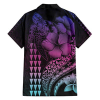 Hawaiian Sea Turtle Family Matching Off Shoulder Short Dress and Hawaiian Shirt Pink Hibiscus Flowers and Kakau Pattern LT9 - Polynesian Pride