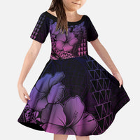Hawaiian Sea Turtle Family Matching Puletasi and Hawaiian Shirt Pink Hibiscus Flowers and Kakau Pattern LT9 Daughter's Dress Pink - Polynesian Pride