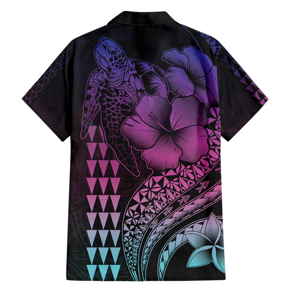 Hawaiian Sea Turtle Family Matching Summer Maxi Dress and Hawaiian Shirt Pink Hibiscus Flowers and Kakau Pattern LT9 - Polynesian Pride