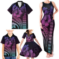 Hawaiian Sea Turtle Family Matching Tank Maxi Dress and Hawaiian Shirt Pink Hibiscus Flowers and Kakau Pattern LT9 - Polynesian Pride