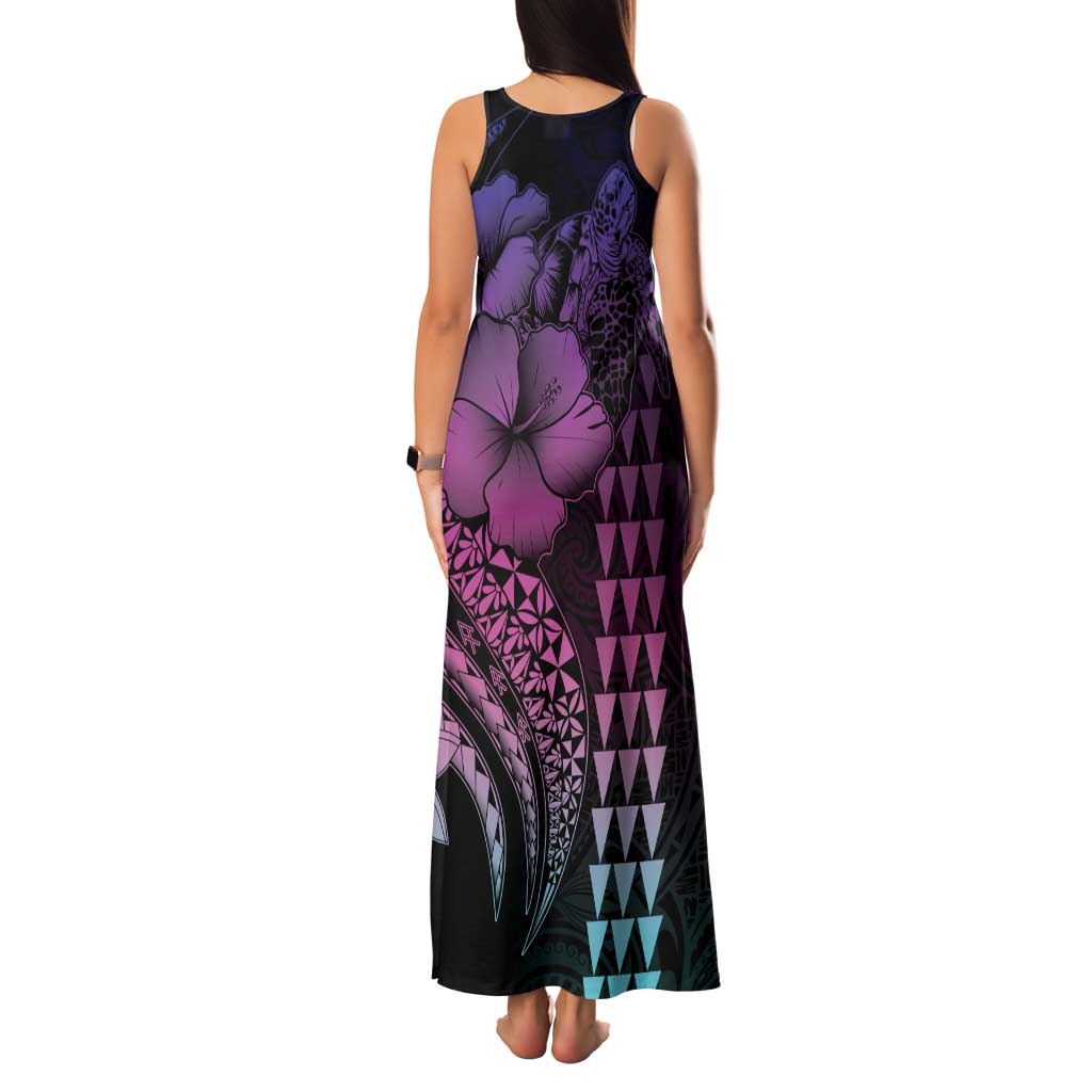 Hawaiian Sea Turtle Family Matching Tank Maxi Dress and Hawaiian Shirt Pink Hibiscus Flowers and Kakau Pattern LT9 - Polynesian Pride