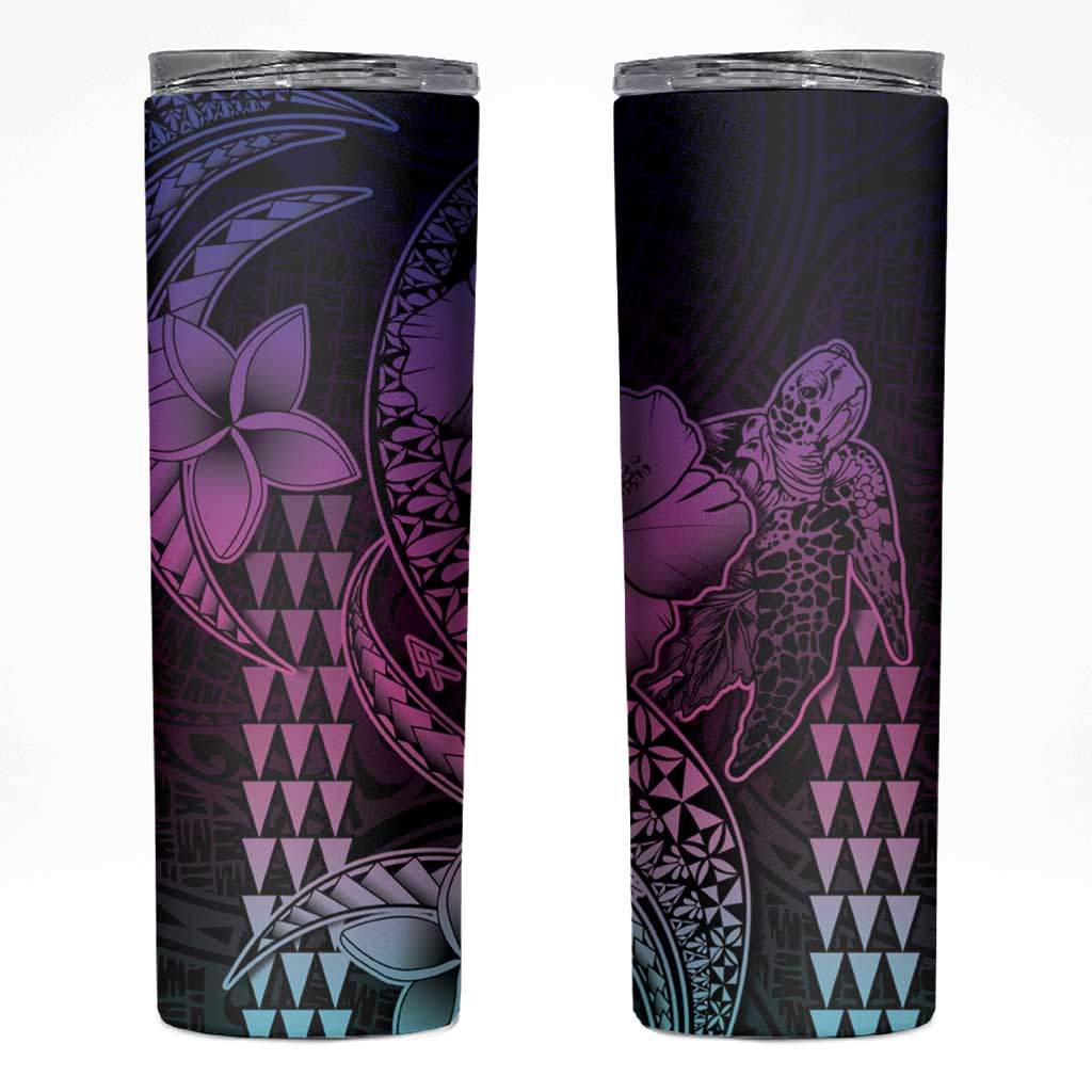 Hawaiian Sea Turtle Skinny Tumbler Pink Hibiscus Flowers and Kakau Pattern LT9 Pink - Polynesian Pride