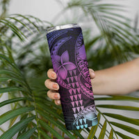 Hawaiian Sea Turtle Skinny Tumbler Pink Hibiscus Flowers and Kakau Pattern LT9 - Polynesian Pride